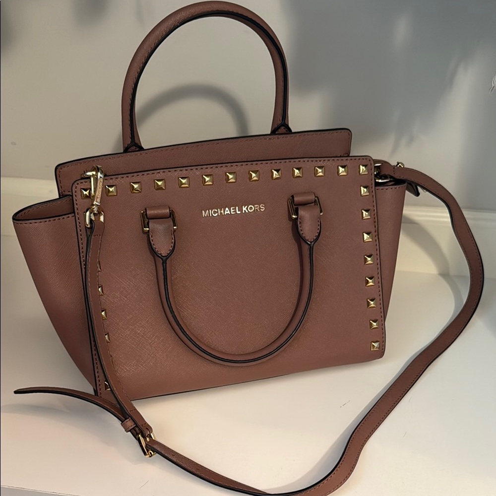 Michael Kors Pink Satchel with Gold Studs